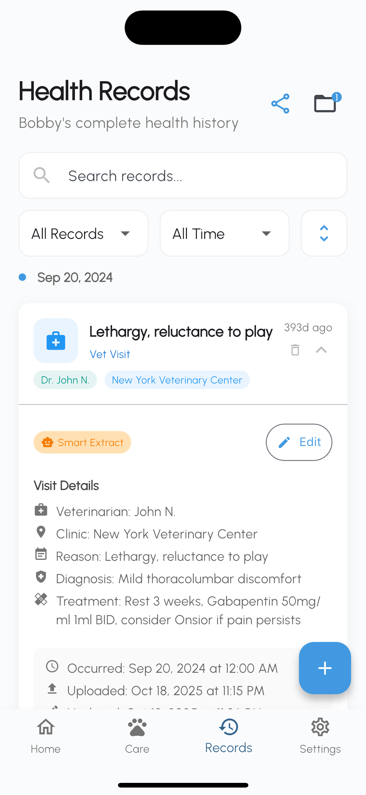 Health records timeline